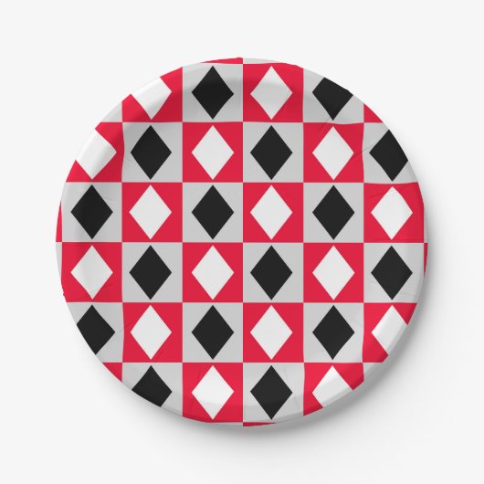Red Schwarz-weiß Geometric Rhombus Diamond Pappteller (Vorderseite)