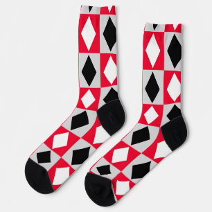 Red Schwarz-weiß Geometric Rhombus Diamond Socken
