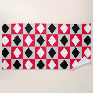 Red Schwarz-weiß Geometric Rhombus Diamond Strandtuch