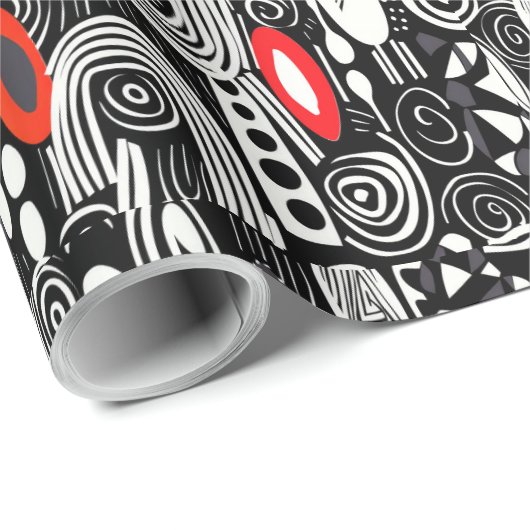 Red Schwarz-weiß Geometrics Abstrakt Geschenkpapier (Rolleneckpunkt)