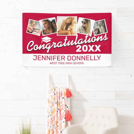 Red Schwarz-weiß Glückwunschs Graduate Banner (Insitu)