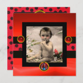 RED SCHWARZ-WEISS LADYBUG Monogramm Foto-Vorlage Einladung (Vorne/Hinten)