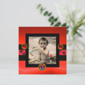 RED SCHWARZ-WEISS LADYBUG Monogramm Foto-Vorlage Einladung (Stehend Vorderseite)