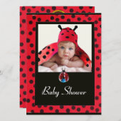 RED SCHWARZ-WEISS LADYBUG Monogramm Foto-Vorlage Einladung (Vorne/Hinten)