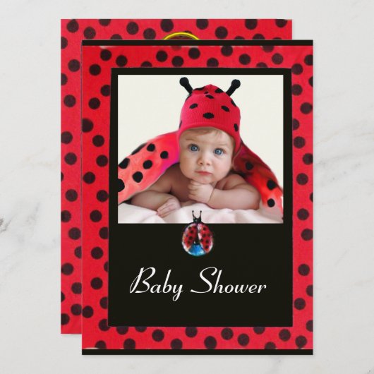 RED SCHWARZ-WEISS LADYBUG Monogramm Foto-Vorlage Einladung (Vorne/Hinten)