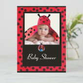 RED SCHWARZ-WEISS LADYBUG Monogramm Foto-Vorlage Einladung (Stehend Vorderseite)