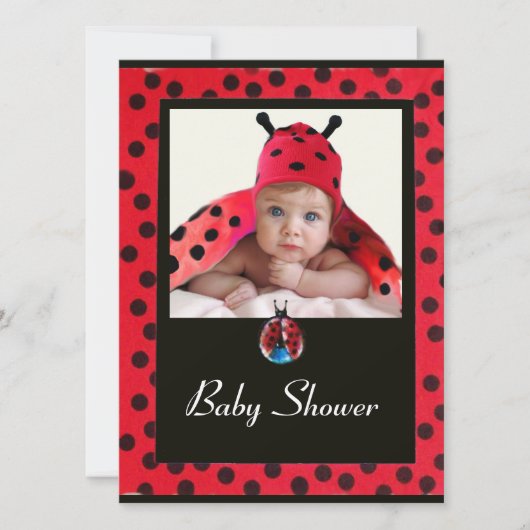 RED SCHWARZ-WEISS LADYBUG Monogramm Foto-Vorlage Einladung (Vorderseite)