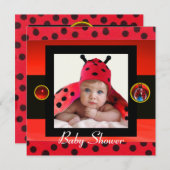 RED SCHWARZ-WEISS LADYBUG Monogramm Foto-Vorlage Einladung (Vorne/Hinten)
