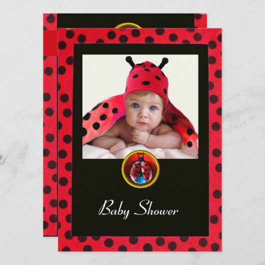 RED SCHWARZ-WEISS LADYBUG Monogramm Foto-Vorlage Einladung (Vorne/Hinten)