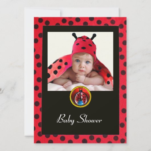 RED SCHWARZ-WEISS LADYBUG Monogramm Foto-Vorlage Einladung (Vorderseite)