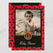 RED SCHWARZ-WEISS LADYBUG Monogramm Foto-Vorlage Einladung (Vorne/Hinten)
