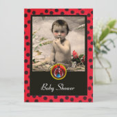 RED SCHWARZ-WEISS LADYBUG Monogramm Foto-Vorlage Einladung (Stehend Vorderseite)