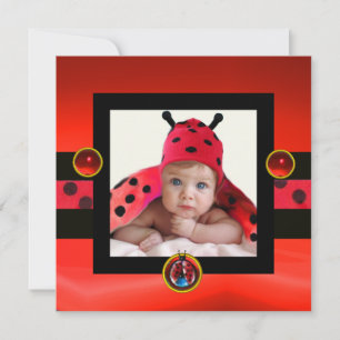 RED SCHWARZ-WEISS LADYBUG Monogramm Foto-Vorlage Einladung