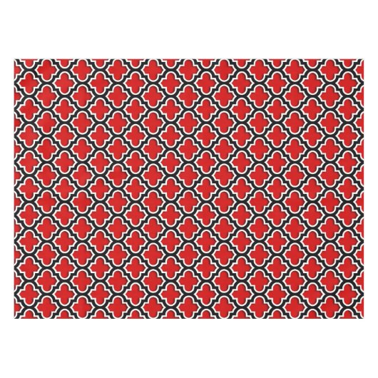 Red Schwarz-weiß marokkanisches Quatrefolienmuster Tischdecke (Vorderseite (Horizontal))