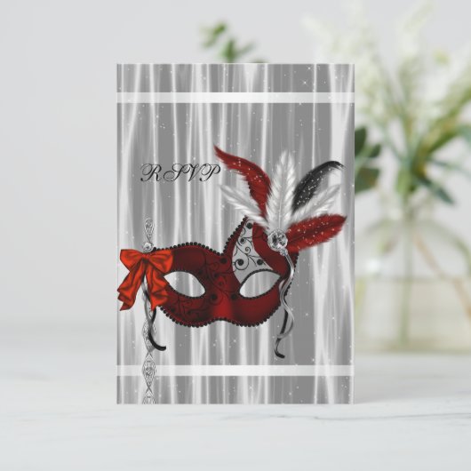 Red Schwarz-weiß Masquerade Party UAWG RSVP Karte (Stehend Vorderseite)