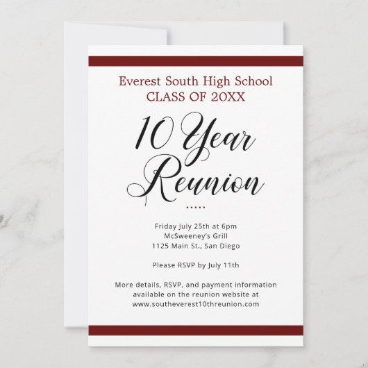 Red Schwarz-weiß Minimalistisch 10 Jahre Wiederseh Einladung (Vorderseite)