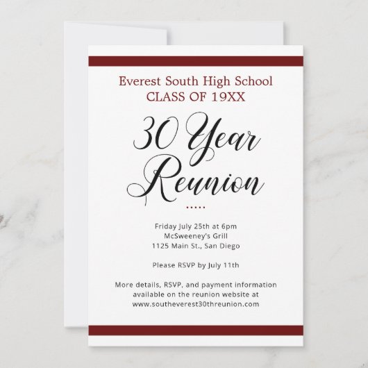 Red Schwarz-weiß Minimalistisch 30 Jahre Wiederseh Einladung (Vorderseite)