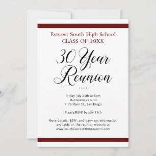 Red Schwarz-weiß Minimalistisch 30 Jahre Wiederseh Einladung