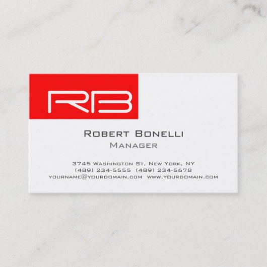 Red Schwarz-weiß Monogram Manager Business Card Visitenkarte (Vorderseite)
