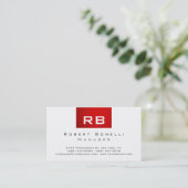 Red Schwarz-weiß Monogram Manager Business Card Visitenkarte (Stehend Vorderseite)
