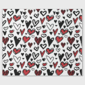 Red Schwarz-weiß Pattern Hearts Geschenkpapier (Flach)