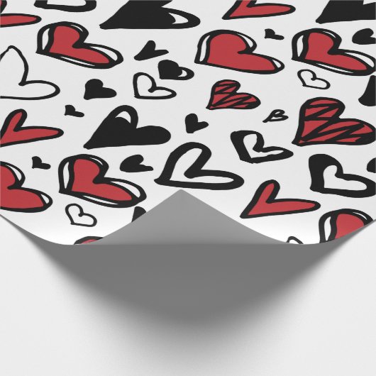 Red Schwarz-weiß Pattern Hearts Geschenkpapier (Ecke)
