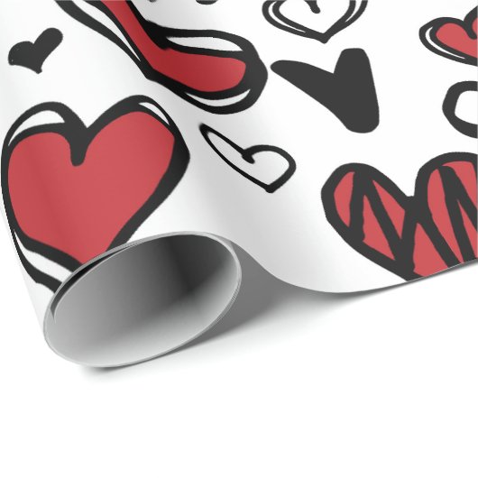 Red Schwarz-weiß Pattern Hearts Geschenkpapier (Rolleneckpunkt)