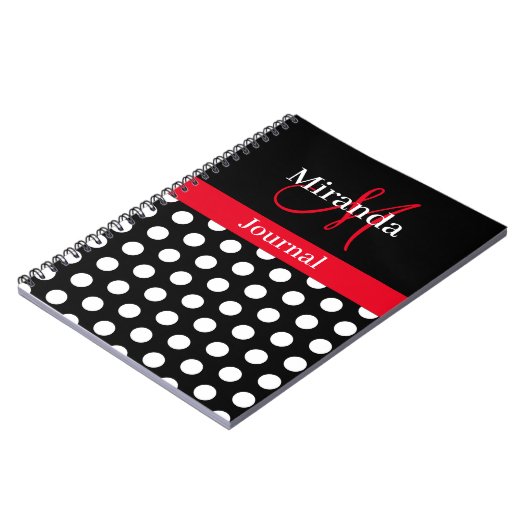 Red Schwarz-weiß Polka Dot Monogram Notebook Notizblock (Linke Seite)