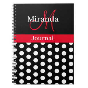 Red Schwarz-weiß Polka Dot Monogram Notebook Notizblock