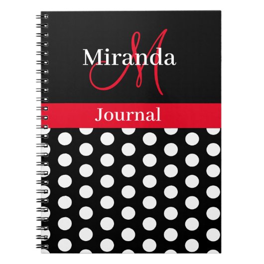 Red Schwarz-weiß Polka Dot Monogram Notebook Notizblock (Vorderseite)