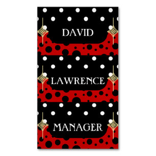 RED SCHWARZ-WEISS POLKA DOTS MODERNES TRENDY MANAG MAGNETISCHE VISITENKARTE