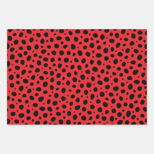 Red Schwarz-weiß Polka Dots Pattern Geschenkpapier Set (Vorderseite)
