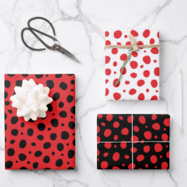Red Schwarz-weiß Polka Dots Pattern Geschenkpapier Set