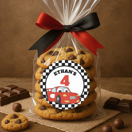 Red Schwarz-weiß Race Car 4. Geburtstag Party Runder Aufkleber