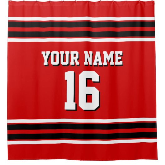 Red Schwarz-weiß Stripes Sports Jersey Duschvorhang (Vorderseite)