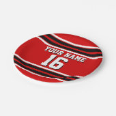 Red Schwarz-weiß Team Jersey Name Pappteller (Schrägansicht)