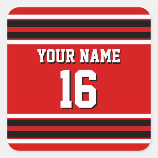 Red Schwarz-weiß Team Jersey Name Quadratischer Aufkleber (Vorderseite)