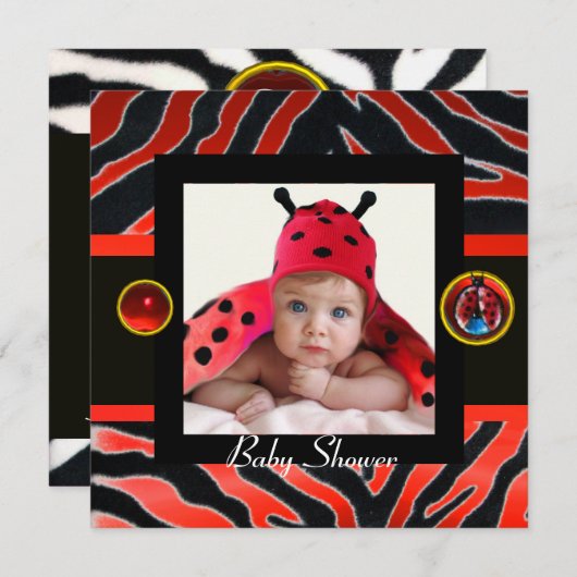 RED SCHWARZ-WEISS ZEBRA FUR ,LADYBUG Fotovorlage Einladung (Vorne/Hinten)