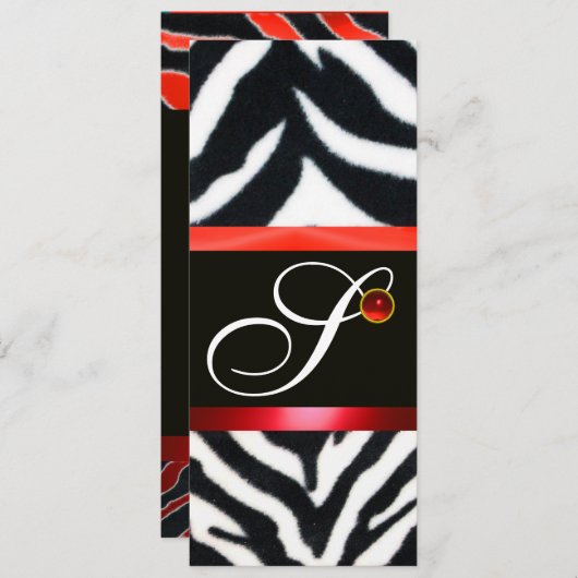 RED SCHWARZ-WEISS ZEBRA FUR MONOGRAM, ruby Einladung (Vorne/Hinten)
