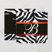 RED SCHWARZ-WEISS ZEBRA FUR MONOGRAMM, Ruby Gemsto Einladung (Vorne/Hinten)