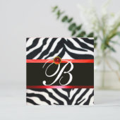 RED SCHWARZ-WEISS ZEBRA FUR MONOGRAMM, Ruby Gemsto Einladung (Stehend Vorderseite)