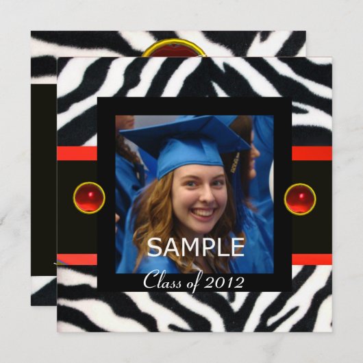 RED SCHWARZ-WEISSE ZEBRA FUR Monogramm Foto-Vorlag Einladung (Vorne/Hinten)