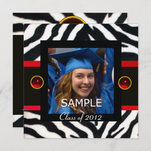 RED SCHWARZ-WEISSE ZEBRA FUR Monogramm Foto-Vorlag Einladung (Vorne/Hinten)