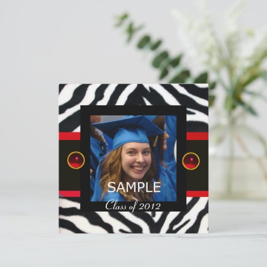 RED SCHWARZ-WEISSE ZEBRA FUR Monogramm Foto-Vorlag Einladung (Stehend Vorderseite)