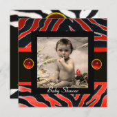 RED SCHWARZ-WEISSE ZEBRA FUR Monogramm Foto-Vorlag Einladung (Vorne/Hinten)
