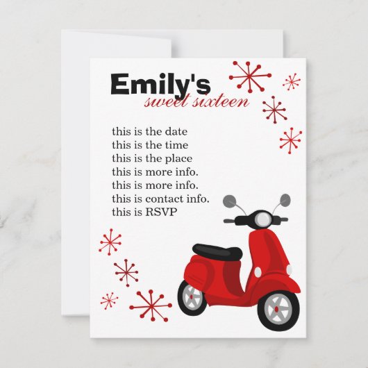 Red Scooter Einladung (Vorderseite)