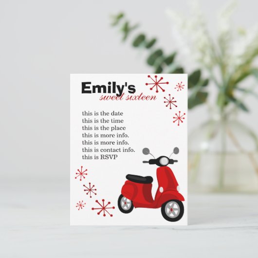 Red Scooter Einladung (Stehend Vorderseite)