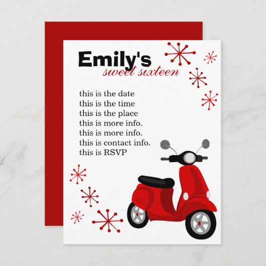 Red Scooter Einladung (Vorne/Hinten)