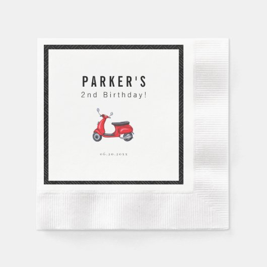 Red Scooter Thema Birthday Serviette (Vorderseite)