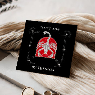 Red Scorpio Illustration Tattoo Artist Mystic Quadratische Visitenkarte